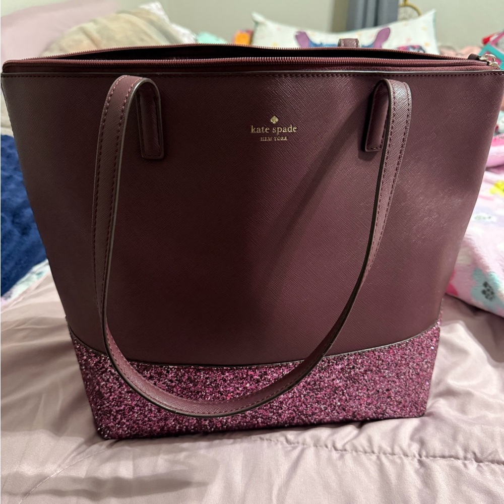 Kate Spade Plum and Pink Glitter Tote Bag